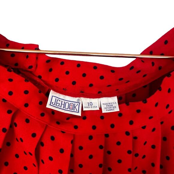 Vintage JG Hook Red Polka Dot Pleated Midi Skirt - Size 10 - Picture 3 of 7